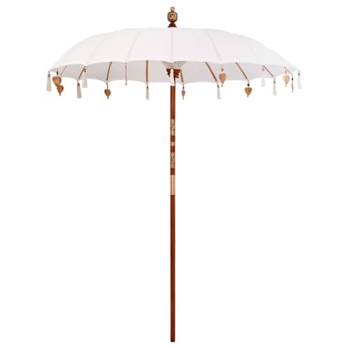 Parasol balinais crème à ombre généreuse avec mât en bois massif sculpté main