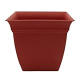 The HC Companies 8 Inch Eclipse Square Planter with Saucer - Indoor Outdoor Plant Pot for Flowers, Vegetables, and Herbs, Clay