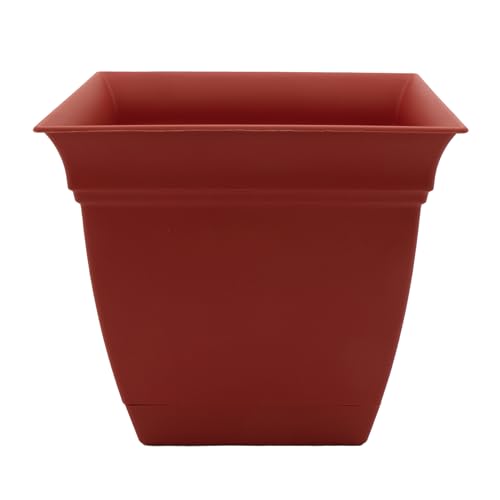 The HC Companies 10 Inch Eclipse Square Planter with Saucer – Indoor Outdoor Plant Pot for Flowers Vegetables Herbs, Clay