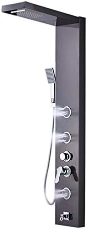 Mitigeur de douche anti-calcaire avec panneau cascade nickel noir et jets massants