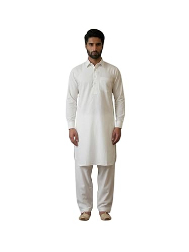 Image of SOJANYA (Since 1958 Men's Soft & Comfortable Cotton Blend Solid Pathani Set-Perfect for Eid & Holi Celebrations