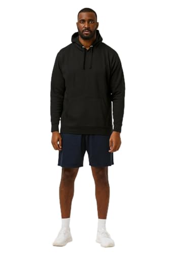 VR2 Denim Charles Nortan Mens Plus Size Hoodie, Big & Tall Plain Sweatshirt with Hood and Drawstring, Comfortable Pullover, Black Colour, UK Size - 6XL