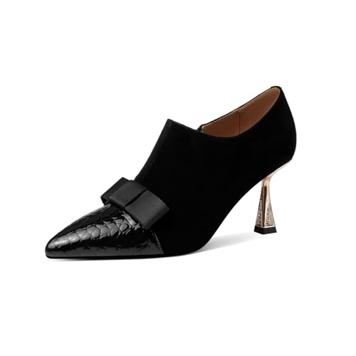 TinaCus Women's Pointed Toe Embossed Leather & Suede Leather Handmade Side Zipper Stiletto Heels Trendy Pumps Shoes