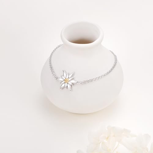 FLYOW 925 Sterling Silver Flower Themed Jewelry Bracelet for Women Birthday Gifts4