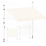 ①Haute Qualité: Dimensions de ce store banne manuel est 198*120*305CM. Hauteur réglable : 216-307 cm. Poids du produit 7,8KG. Matériau du support : fer + aluminium. Tissu : polyester 180G/M2 + revêtement PU. Support tube est solide et robuste, et le tissu est imperméable et résistant au soleil, et a une longue durée de vie. La couleur beige, simple et propre, peut être assortie à différents styles de bâtiments, à la fois pratiques et beaux.