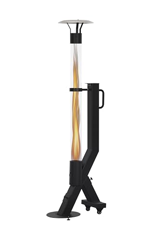 Generic - Chauffage de terrasse à granulés Green Flame, Chauffage extérieur avec tube en verre résistant à la chaleur, Noir revêtu par poudre, puissance 6,5 kW, Réflecteur en aluminium, Portable, Plaque de base