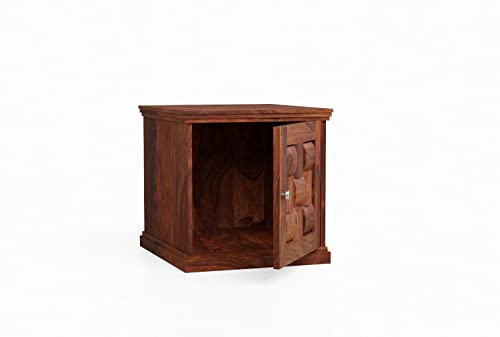 Image of WOODLAB Solid Sheesham Wood Bedside End Table with 2 Drawer Storage for Bedroom Wooden Nightstand Table Home Office (Niwar Honey Finish)