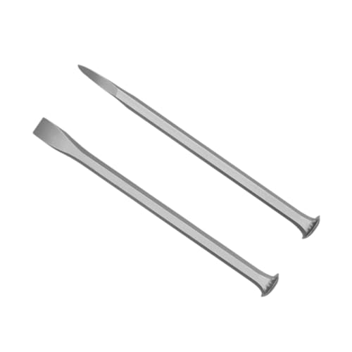 Set of 2 Stone Carving Chisel Masonry Chisel Steel with Hardened Steel Striking Cap Heavy Duty Flat and Pointed, 350mm(350mm)