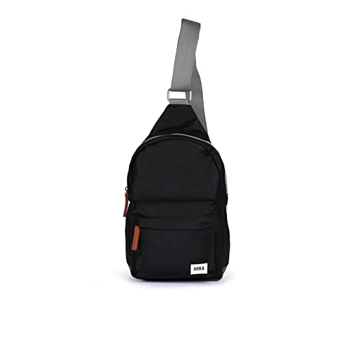 ROKA London Willesden - Bolso bandolera ligero de nailon reciclado para mujeres y hombres, resistente al agua, con bolsillos seguros con cremallera y correa ajustable, Black, S, Informal
