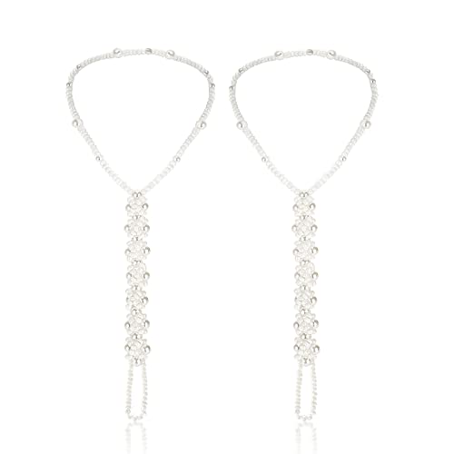 Xiboya textile Pearl Barefoot Foot Jewelry Anklet for Sandals& Beach Wedding(1 Pair)