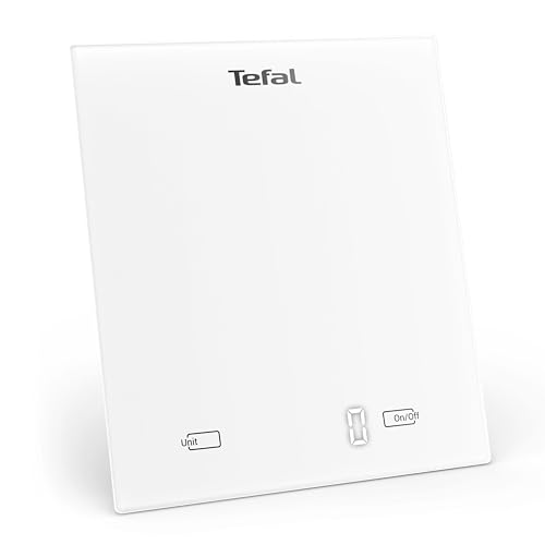 Tefal Essential Küchenwaage, bis 5 kg, metrische (g/kg/ml) und angloamerikanische (lb/oz) Einheiten, Tara-Funktion, schlankes Format, Weiß, BC5504V0