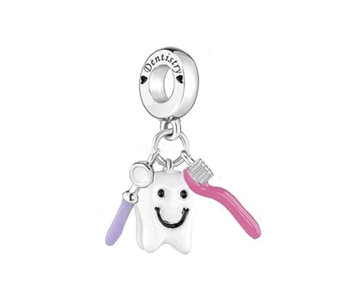 Cepillo de dientes Higiene Oral Diente Dentista Dentaduras Técnico Dental Cuidado Dental Set - Charm Plata 925 Pulsera Colgante Joyería