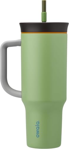 Image of Owala Stainless Steel Triple Layer Insulated Travel Tumbler with Spill Resistant Lid,Straw,and Carry Handle,BPA Free,40 oz,Green (Brave Adventures),(Pack of 6)