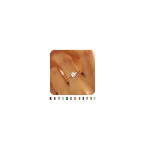 KAERUN Valentine's Day Gift Gold Birthstone Rings for Women Non Tarnish 14K Gold Plated Eternity Stackable Rings Dainty CZ Gemstone Engagement Ring for Mother Lover Birthday Jewelry Gifts Size 6-10