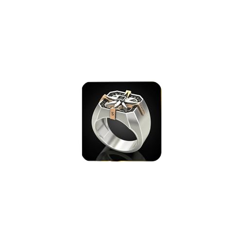 925 Silver Plated Viking Nautical Cross Star Compass Rings for Mens Stainless Steel Vintage Pirate Sailor Amulet Signet Ring for Men Husband Boyfriend Gifts Jewelry Size 11#