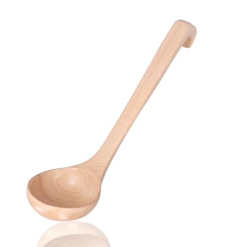 Holzkelle zum Kochen, Schöpfkelle mit langem Griff, Utensilien für Suppe, handgefertigt für Küchenkochgeschirr, Suppenkelle aus Holz mit Haken,antihaftbeschichteter Holzlöffel Breilöffel