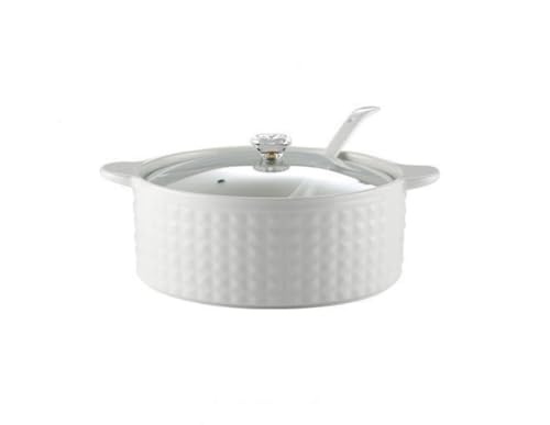 Soupière à soupe en céramique avec couvercle et louche – Bol de service en porcelaine de 2 L, passe au micro-ondes et au lave-vaisselle, double poignée pour un service facile