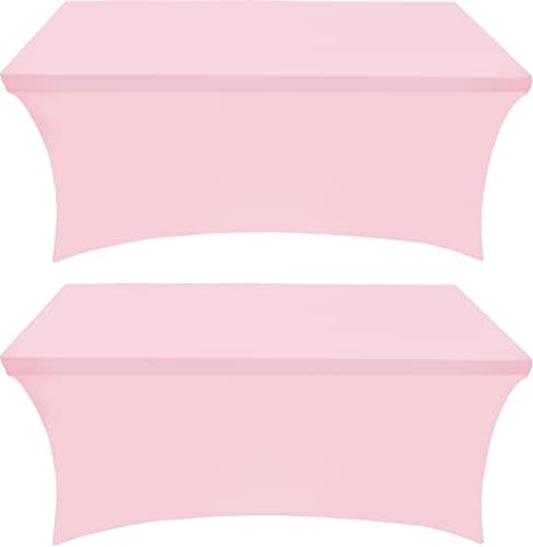Utopia Kitchen Spandex Tablecloth 2 Pack [6FT, Pink] Tight, Fitted, Washable and Wrinkle Resistant Stretch Rectangular Patio Table Cover for Event, Wedding, Banquet & Parties [72Lx30Wx30H Inch]