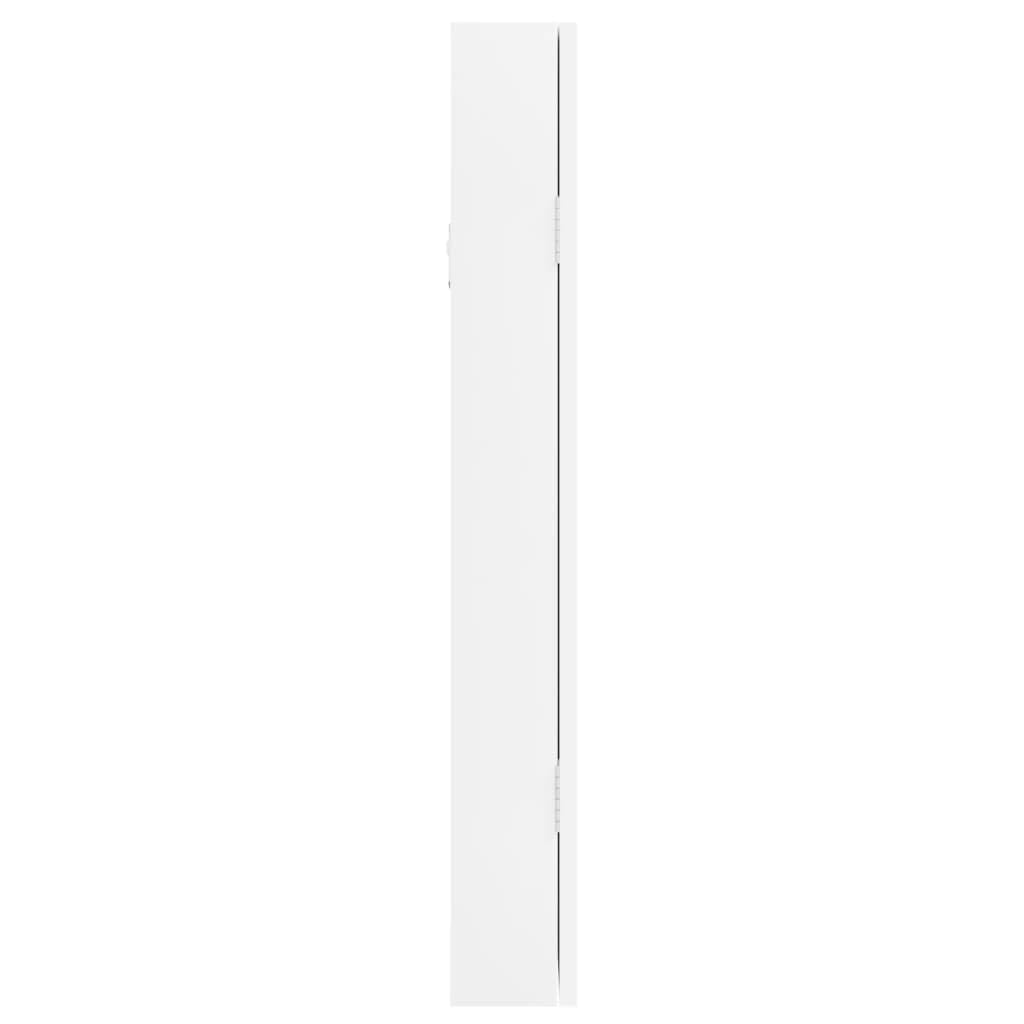 Szafa na biżuterię z lustrem do montażu na ścianie, biała, 30 x 8,5 x 67 cm, z zamykanymi drzwiczkami i miękką wyściółką wewnętrzną zapewnia bezpieczne przechowywanie i elegancki organizer na