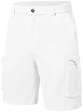 QPNGRP Men's 9' Inseam Stretch Waist Zipper Cargo Shorts with 6 Pockets White 36