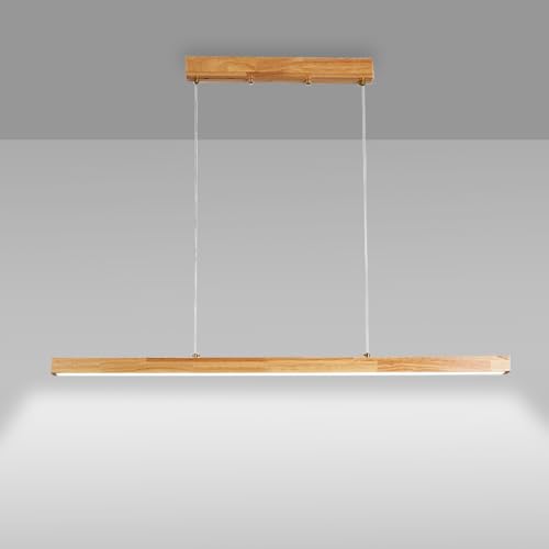 Plafonnier longue bande LED et suspension bois rustique pour îlot cuisine LWX