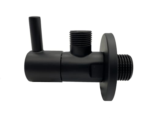 Llave de paso de agua 1/2' - 3/8', Llave de escuadra, valvula de angulo latón, ideal para baños de casa, naves, bares o restaurantes (Negro)