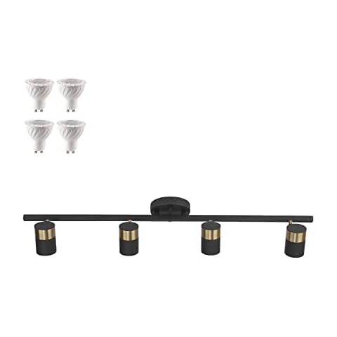 Kaj Hejmo Vanity Lighting Fixtures Indoor, LED 5W GU10 Wall Lamps Sconces Rotatable, Modern Wall Lighting Fixtures for Bathroom Home or Office (4 Lights, Black+ Gold) Cover