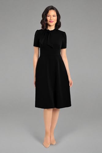 Image of Maggy London Women's Crepe Fabric Flight Attendant Bow Neck Tie Short Sleeve A-line