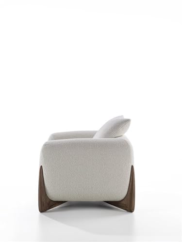 Image of Lakdi The Furniture Modern Cozy Sherpa Lounge Chair with Boucle Upholstery, Curved Wood Base & Oversized Club Seating for Living Room & Bedroom | 5 Years Warranty | Free Assembly - 15185252