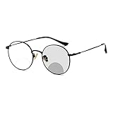 laureles Fashion Round Bifocal Reading Glasses Men Sun Photochromic Lens Metal Frame Transition Presbyopia Female (Black, 0.00/+2.00 Magnification)