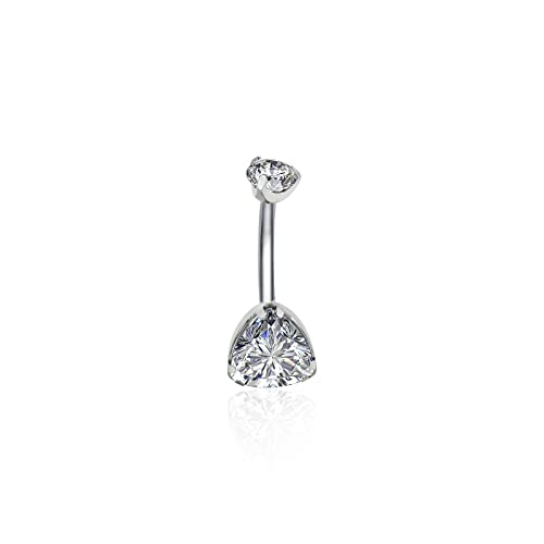 Tgnel G23 Pure Titanium Round And Triangle Shaped Cz Belly Button Rings Petite Navel Ring For Women Body Piercing Jewelry 14G Astm F136 White Cubic Zirconia Belly Rings 10Mm Belly Bars #TOP6