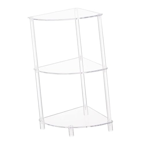 LLINthy Elegante mesa de almacenamiento de esquina de acrílico con tres niveles para libros y decoración, diseño de ahorro de espacio