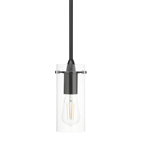 XiNBEi Black Pendant Lighting with Clear Glass Shade Modern Ceiling Light, Hanging Fitting Fixture for Dining Room Kitchen Island Hallway NL-P1301-MB