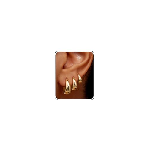 Chriscoco 3 Paare Creolen Gold für Damen Ohrringe Gold Creolen Set Hypoallergen Ohrringe Creolen Leichte Ohrringe Creolen Silber/Gold für Mädchen