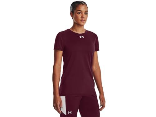 Under Armour Team Tech Womens Short Sleeve T-Shirt L Maroon-White