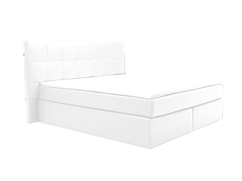 Vente-unique - Conjunto boxspring Completo cabecero con Leds + somieres + colchón + cubrecolchón Bilbao - 160 x 200 cm - Polipiel - Blanco