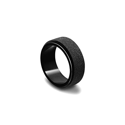 Fashion Black Fidget Spinner Ring Stainless Steel Frosted Band Ring
