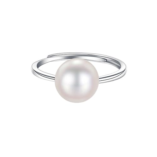 Dtja Shell Pearl 925 Sterling Silver Ring for Women Girls Adjustable Expandable Round Ball Wedding Statement Finger Rings Comfort Fit Simple Elegant Engagement Promise Birthday Jewelry Gift