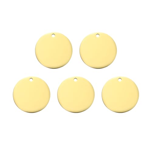 HARFINGTON 5 Pcs Round Blank Stamping Tag 54mm Stainless Steel Circle Polished Blanks Tag Pendants with Hole for Bracelet Crafts Labeling Making Gold