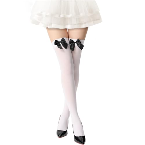 Image of Women's Satin Bows Thigh High Stockings Hold-ups Snag-Resistant Knee High Long Socks