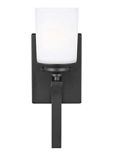 Sea Gull 4130701-112 Kemal Etched/White Glass Cylinder Torchiere Wall Sconce Lighting Fixture, 1-Light 75 Watt, 15"H x 5"W, Midnight Black