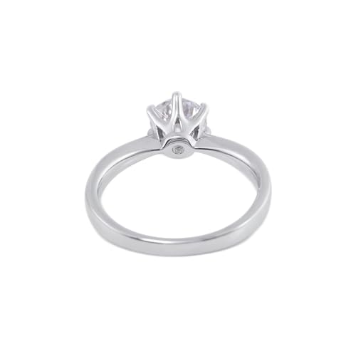 Aotiwe Anillos finos para mujer, alianzas de boda de 6 puntas redondas con moissanita y oro blanco, T 1/2, Oro blanco de 18 quilates, Moissanita