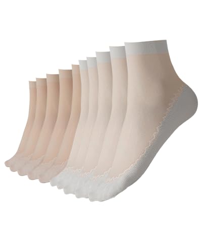 Image of 10-20 Pairs Nylon Socks for Women's Sheer Ankle Socks Reinforced Bottom and Toe Silk Thin Sole Elastic Socks