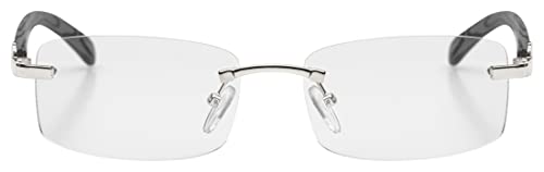 FLAWLESS EYEWEAR Elite Slim Rimless Rectangular Metal & Wood Art Sunglasses2