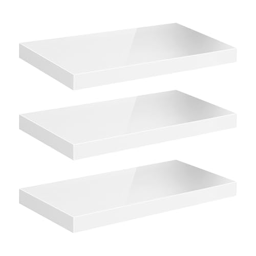 eSituro Wandregal 3er Set, Regal Wand weiß Hochglanz, Hängeregal, Schweberegal, Regalbrett Bücherregal zum Aufhängen, Wandboard für Wohnzimmer Küche Arbeitszimmer Badezimmer, 40x22.9x3.8 cm