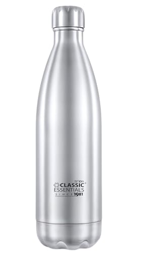 Image of Classic Essentials Insulated Double Wall Vacuum Stainless Steel Water Bottle Keep Hot and Cold,100% Leakproof Lid,Sweat Proof Water Bottles, Great for Travel Picnic & Camping (1000ml) Cola, Silver