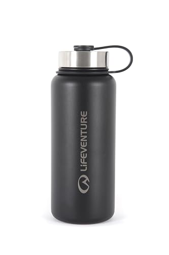 Lifeventure Botella de agua de acero inoxidable aislada al vacío de 1 litro con tapa de rosca a prueba de fugas y exterior recubierto de polvo