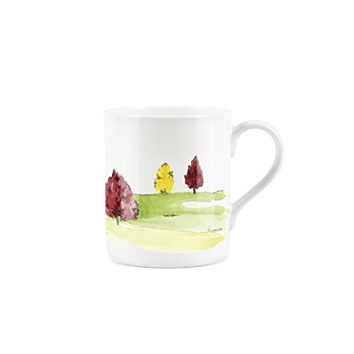 Purely Home Watercolour English Landscape Mug Oak, Small Fine Bone China White Garden Coffee/Tea Present Gift