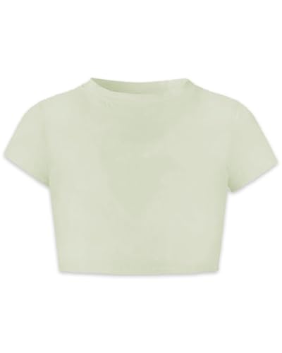 Image of Betusline Girls & Women Basic Summer Short Sleeve Slim Fit T-Shirts Soft Crewneck Crop Y2k Tee Cute Gym Fashion Clothes