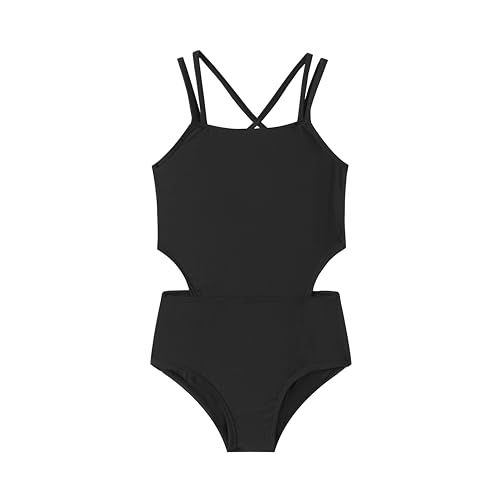 Image of LIZENS Girls' One Piece Leopard Swimwear Cut Out Spaghetti Straps Swimsuit Floral Beach Bathing Suit for Girls Toddler Kids